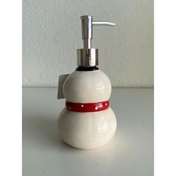 Johanna Parker Snowman Christmas Home Ceramic Liquid Soap Lotion Dispenser NEW - Picture 4 of 6